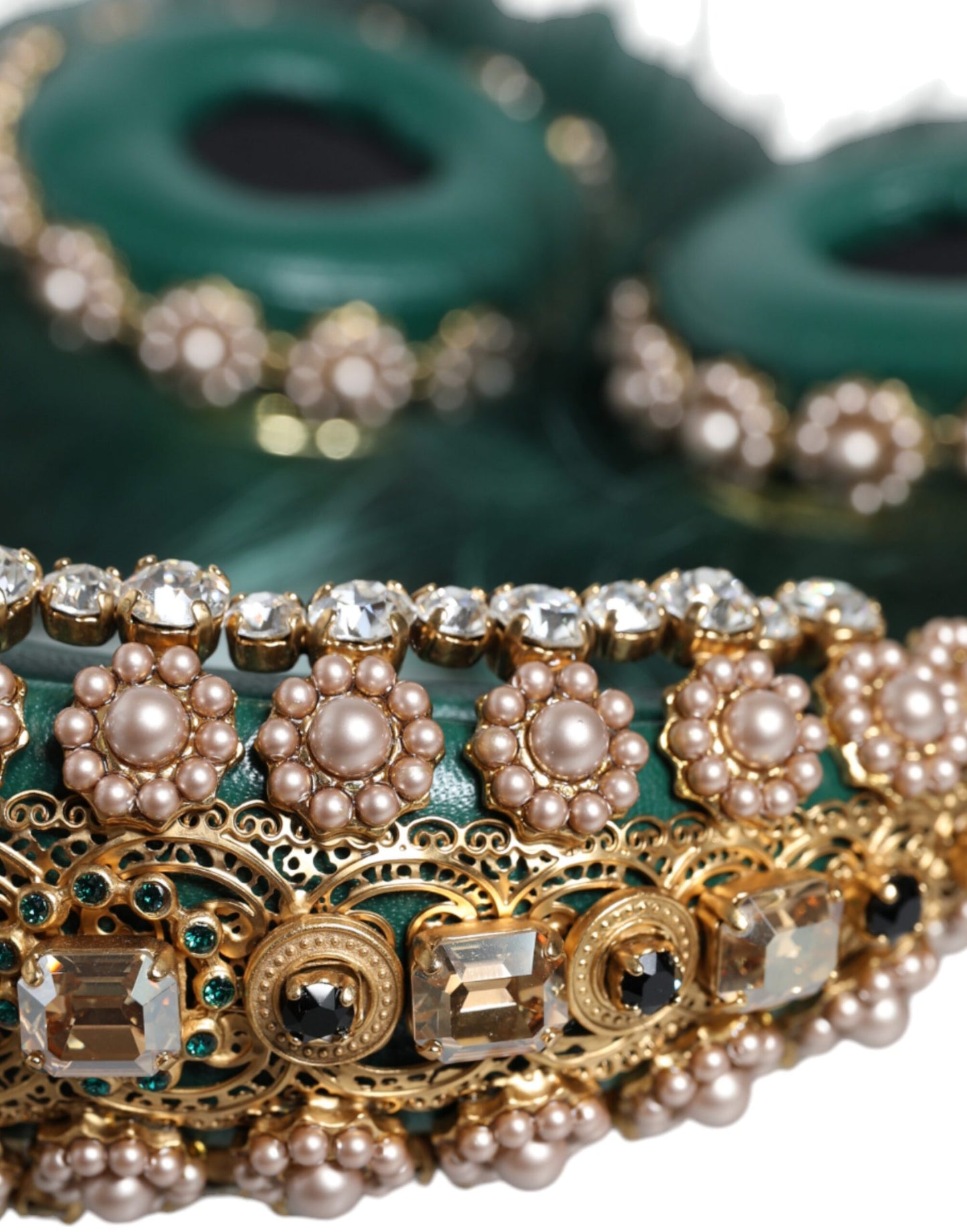 Auriculares con audio auxiliar de piel de cristal verde dorado