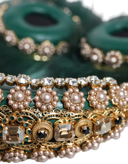 Auriculares con audio auxiliar de piel de cristal verde dorado