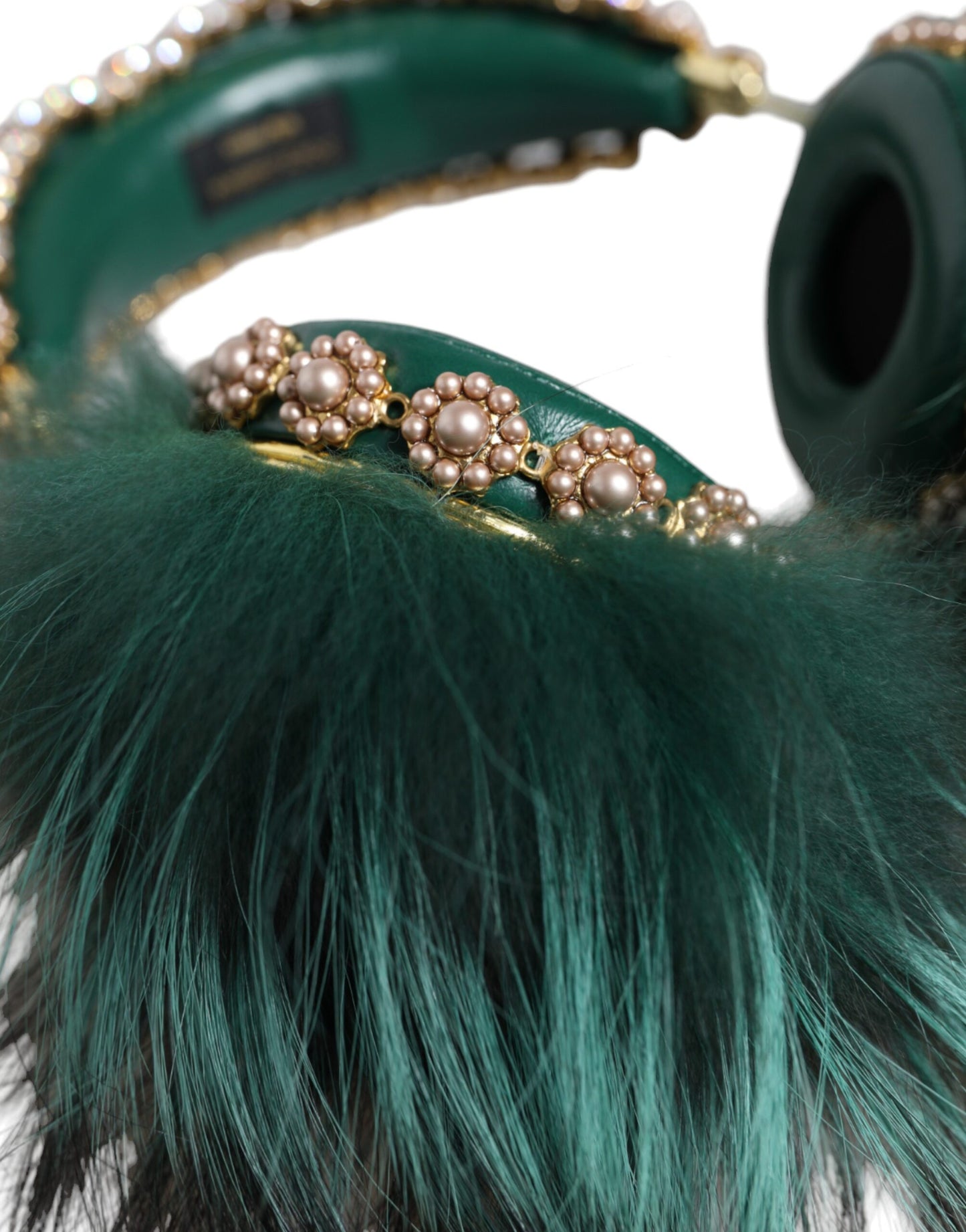 Auriculares con audio auxiliar de piel de cristal verde dorado