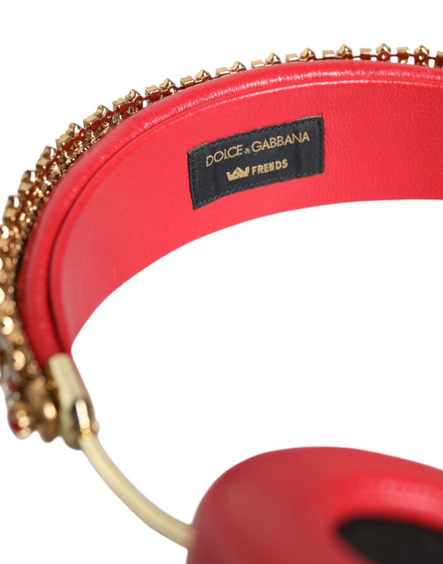 Auriculares de piel de napa roja con cristales y diseño floral