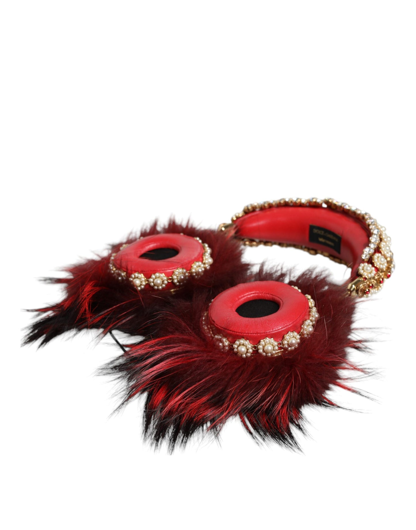 Auriculares con audio auxiliar de piel de cristal rojo y dorado