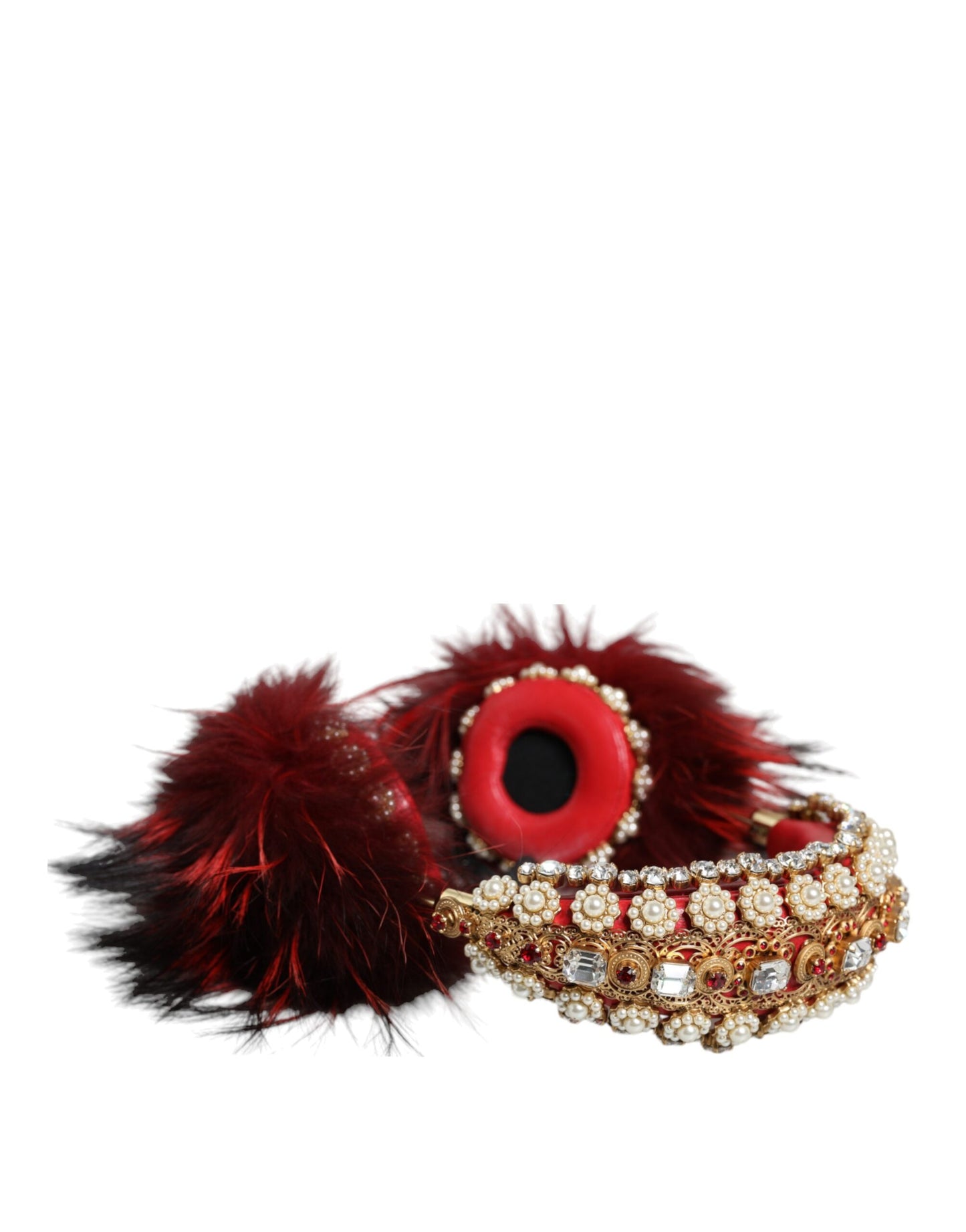 Auriculares con audio auxiliar de piel de cristal rojo y dorado