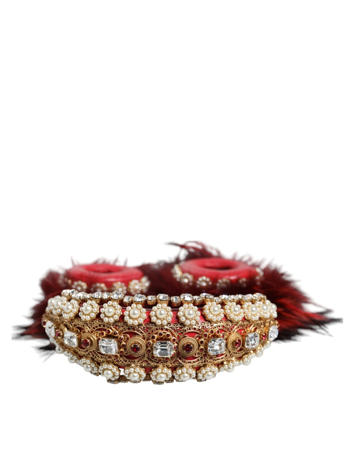 Auriculares con audio auxiliar de piel de cristal rojo y dorado