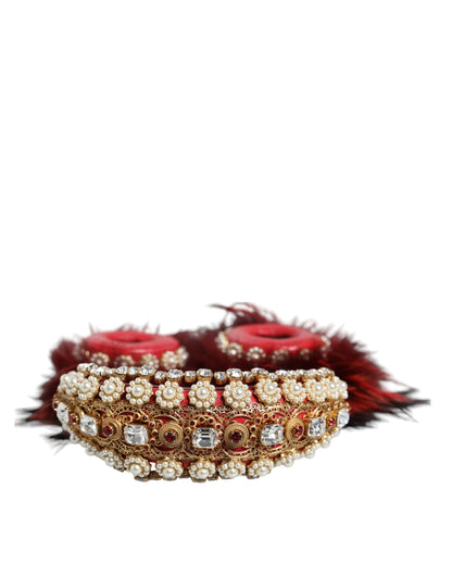 Auriculares con audio auxiliar de piel de cristal rojo y dorado