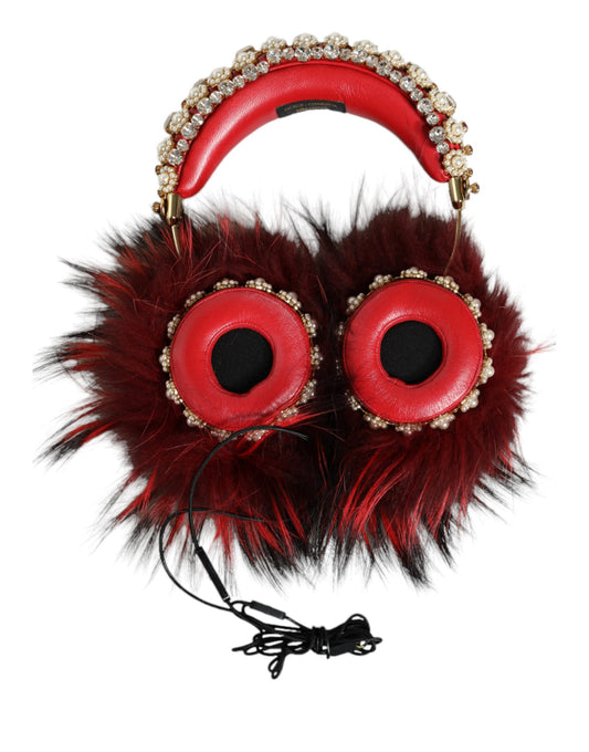 Auriculares con audio auxiliar de piel de cristal rojo y dorado