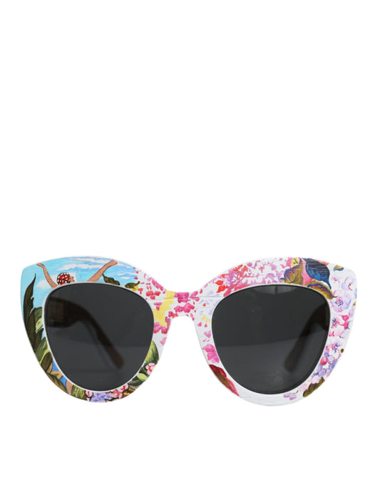 Gafas de sol con marco de latón, madera y cristal multicolor, con diseño floral pintado a mano