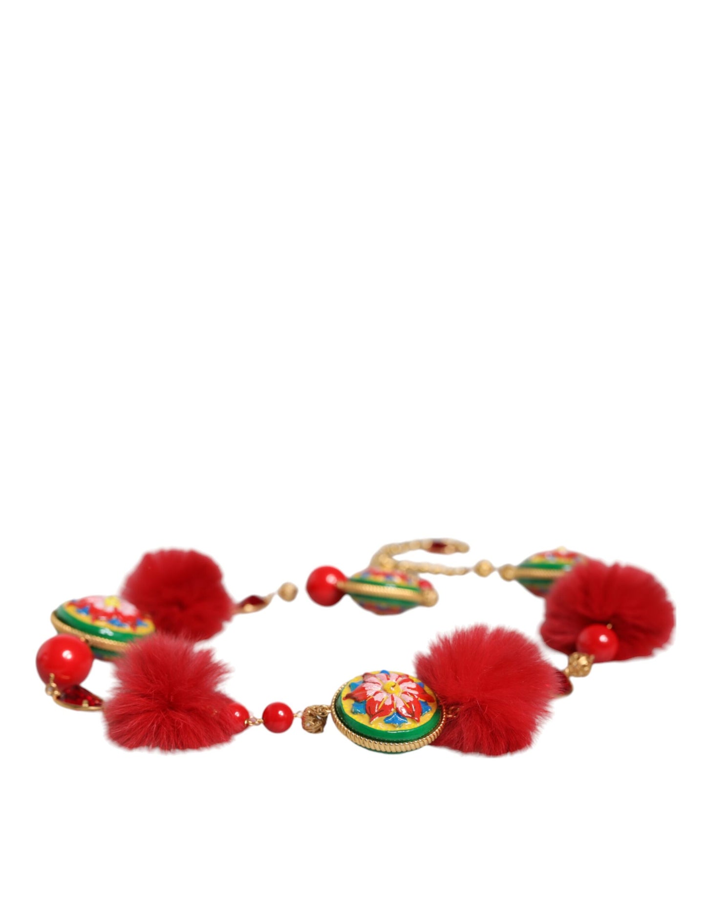 Cinturón de torero de piel roja, latón dorado y cristales