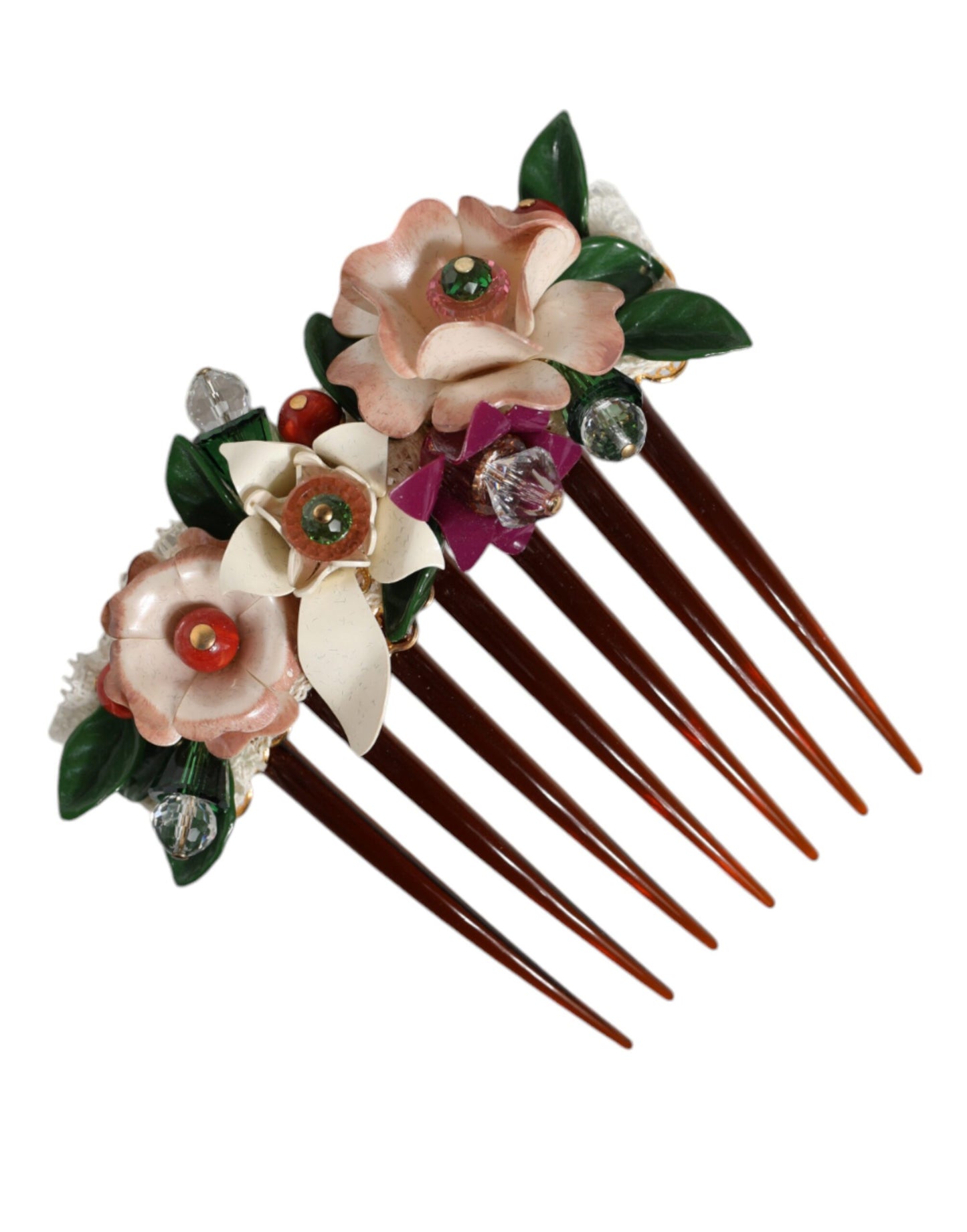 Peineta de plástico marrón con diseño floral de cristal para mujer