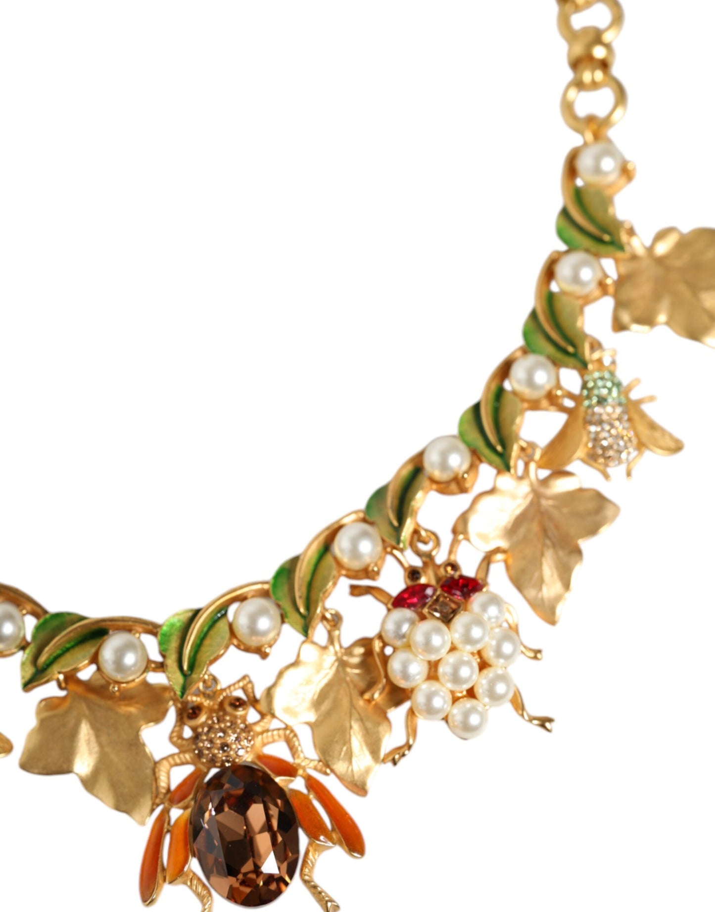 Collar llamativo con colgante de insecto de cristal de latón dorado