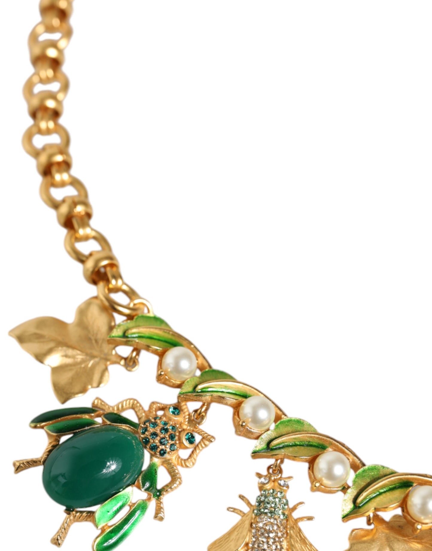 Collar llamativo con colgante de insecto de cristal de latón dorado
