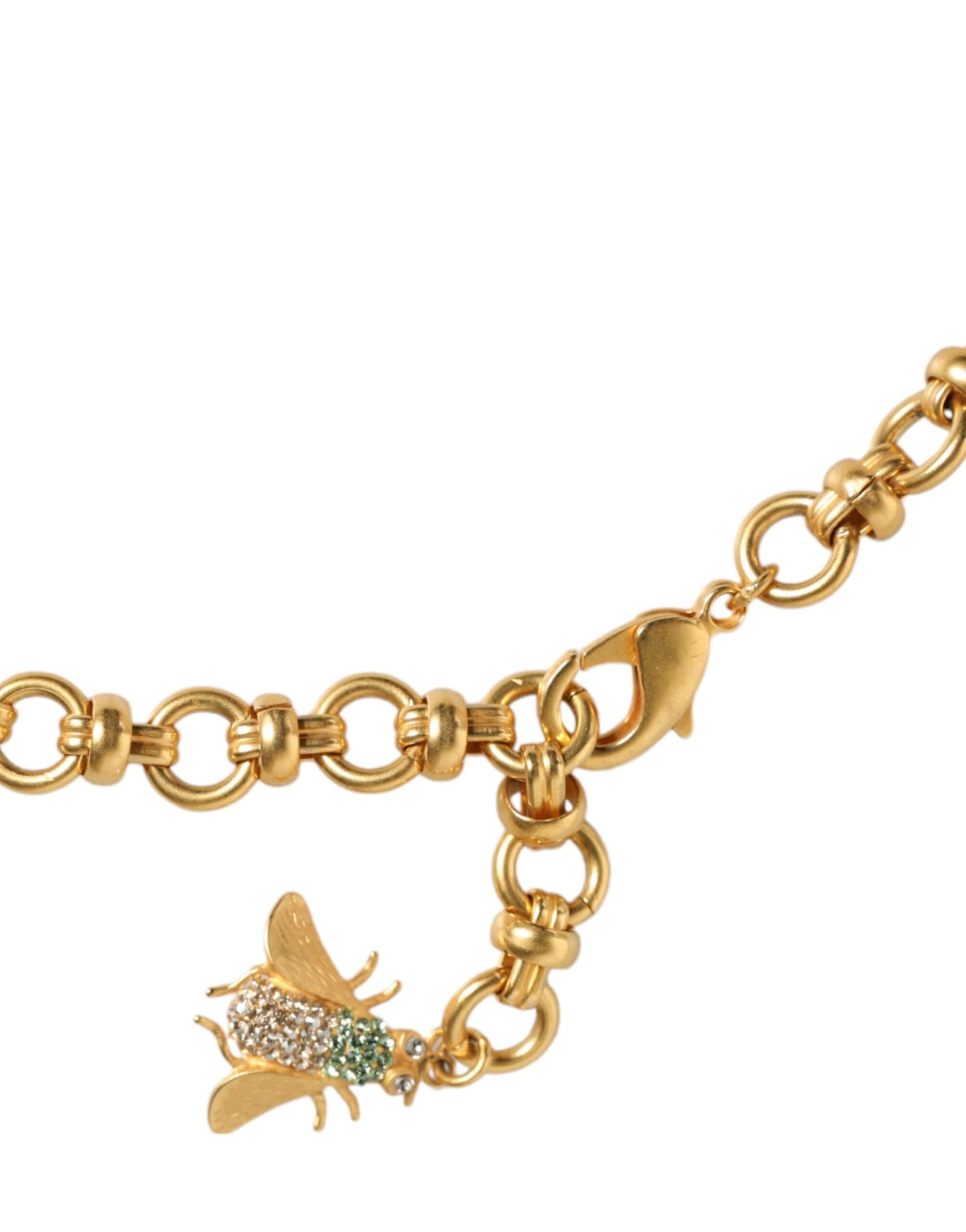 Collar llamativo con colgante de insecto de cristal de latón dorado