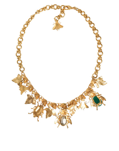 Collar llamativo con colgante de insecto de cristal de latón dorado