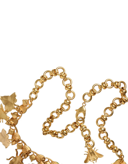 Collar llamativo con colgante de insecto de cristal de latón dorado