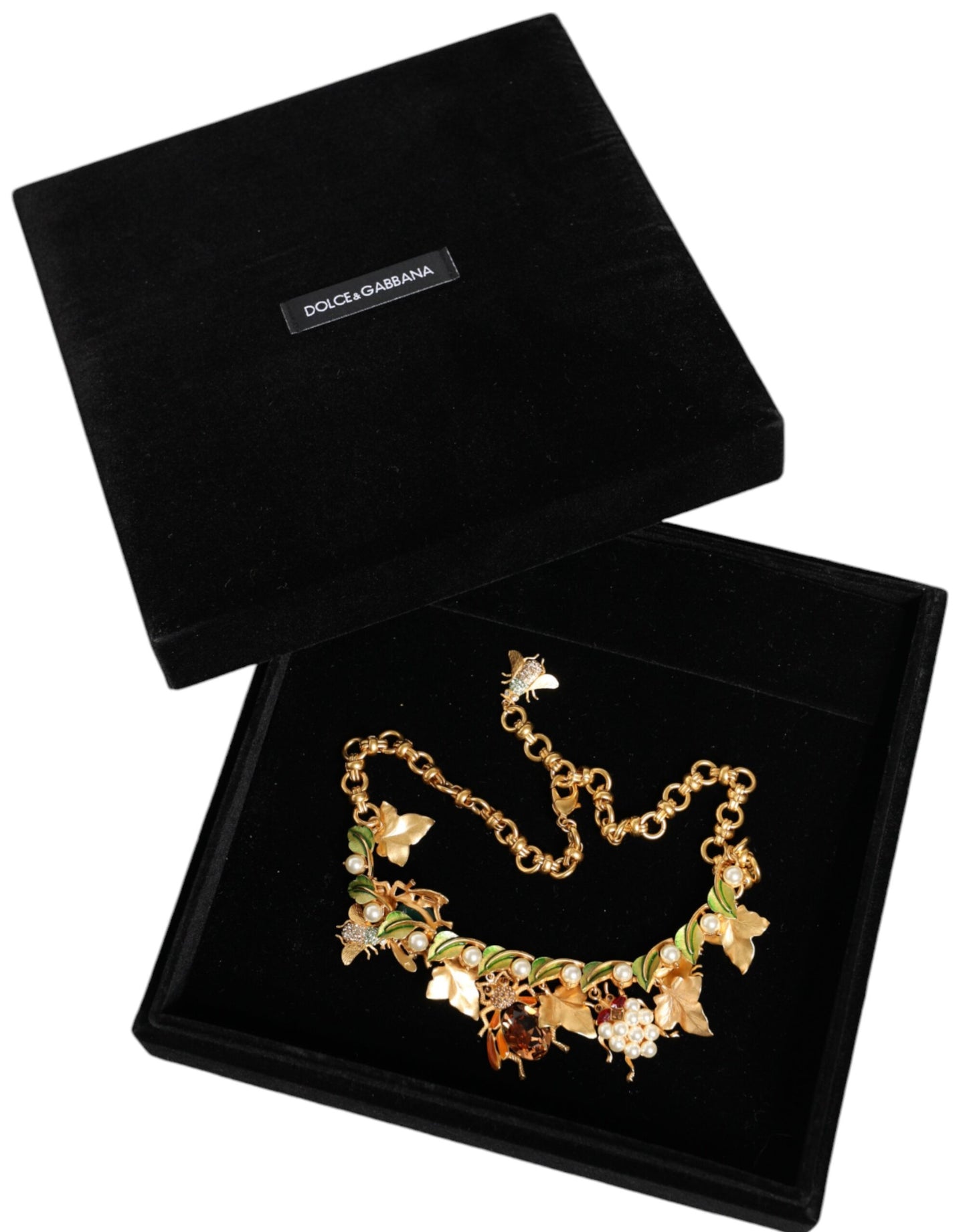 Collar llamativo con colgante de insecto de cristal de latón dorado