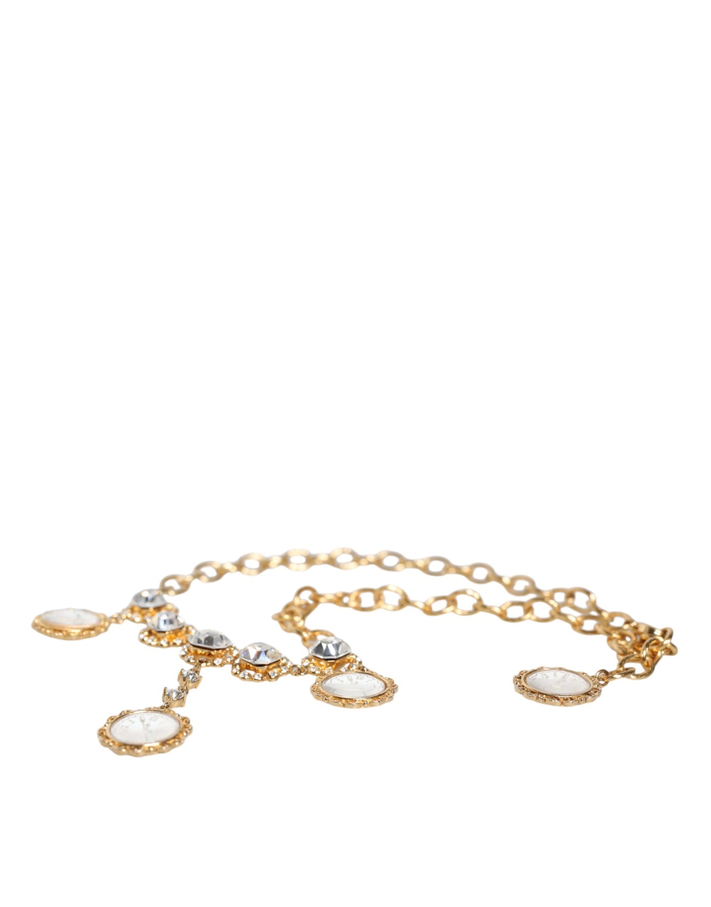 Collar llamativo con reloj de cristal de latón y cadena de oro
