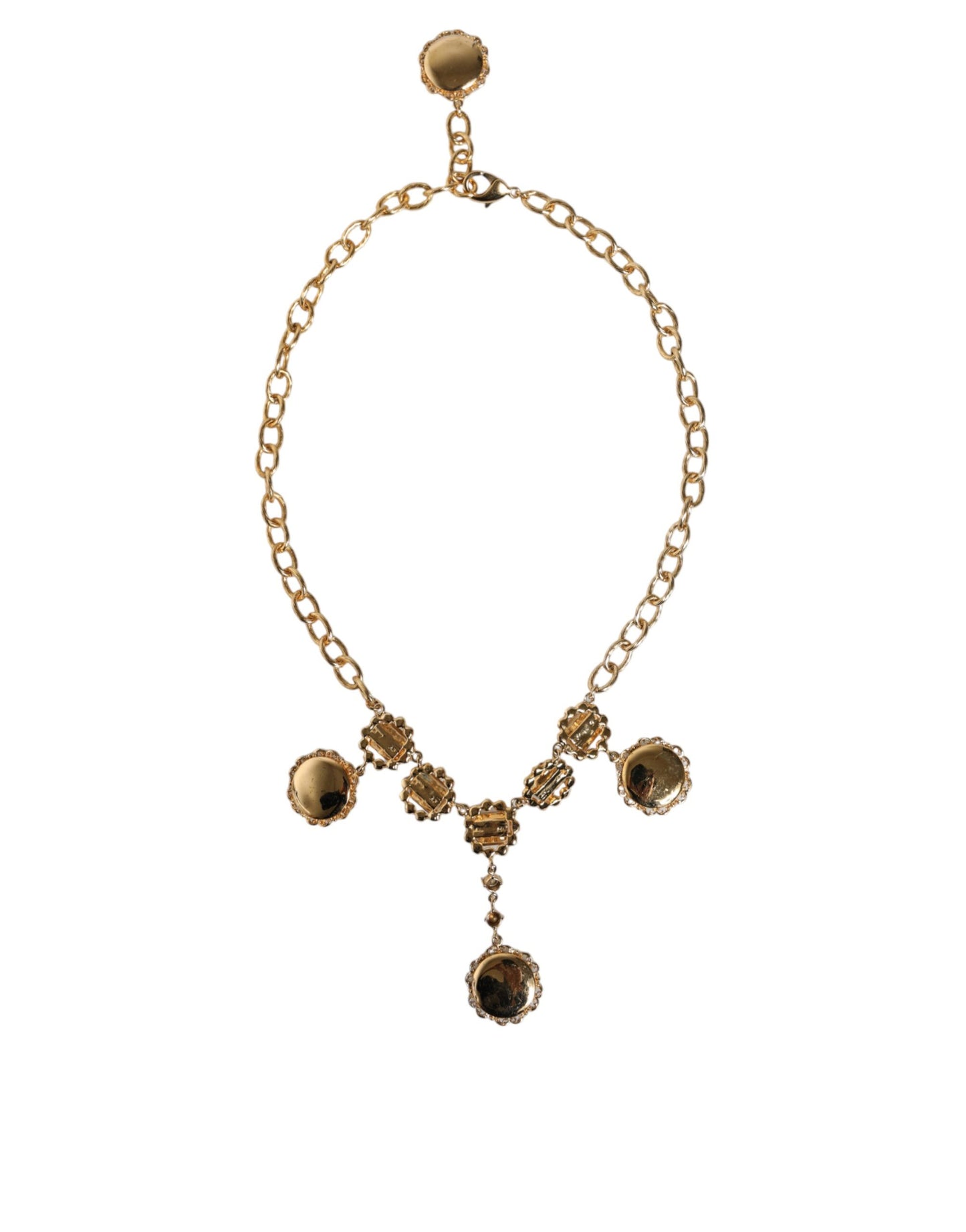 Collar llamativo con reloj de cristal de latón y cadena de oro