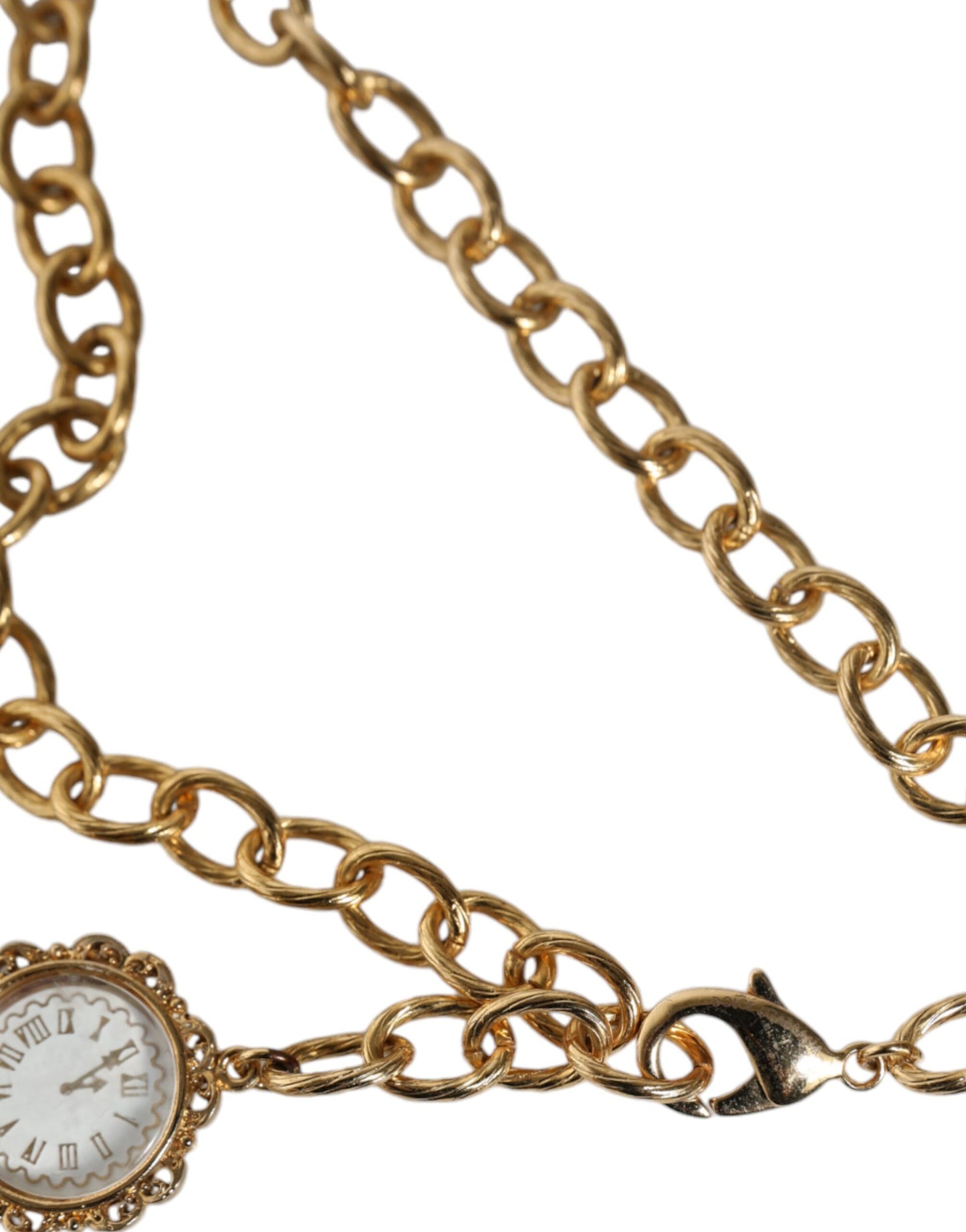 Collar llamativo con reloj de cristal de latón y cadena de oro