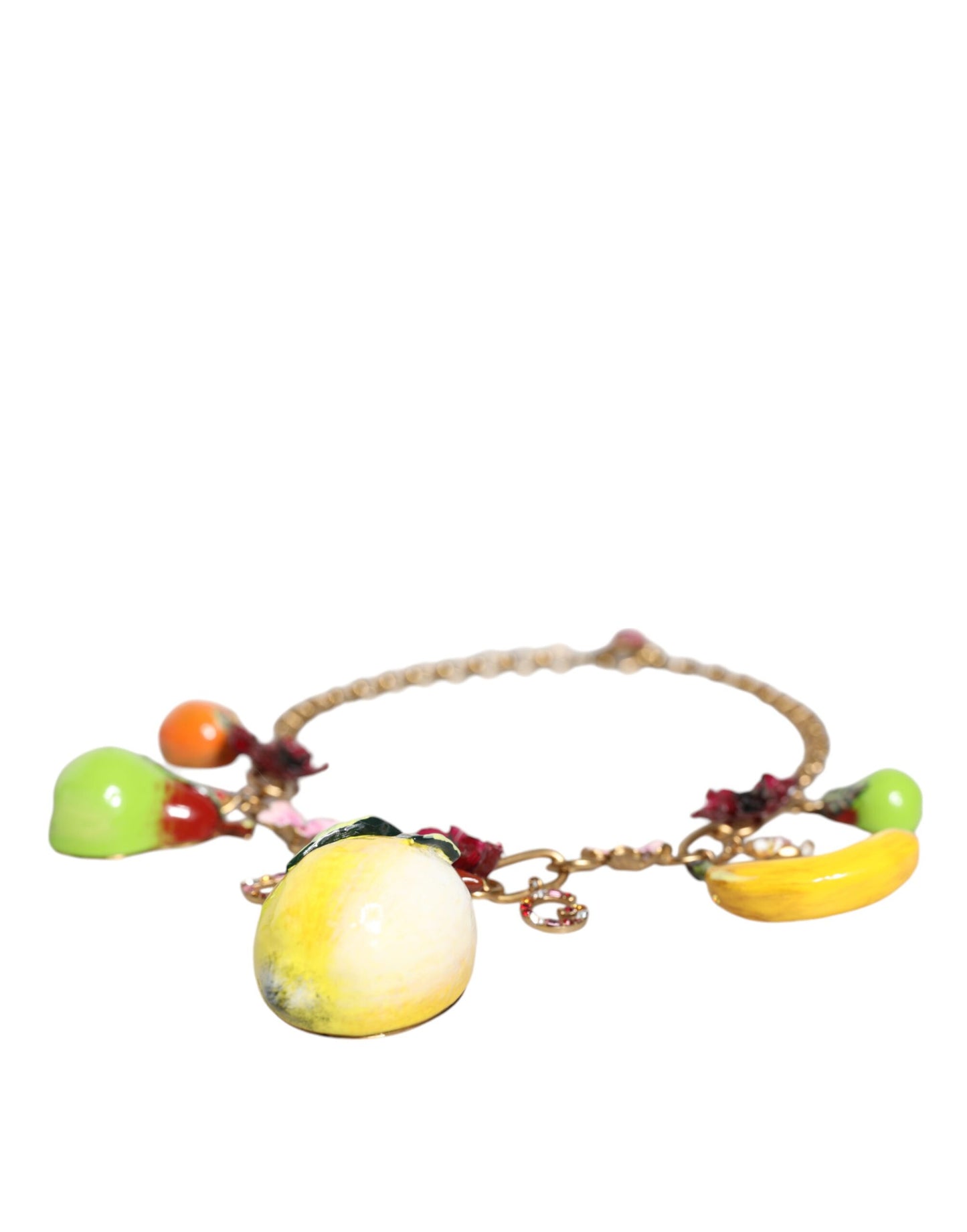 Collar con colgante de fruta de latón dorado con logotipo de flores y cristales