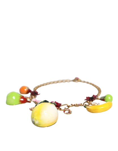 Collar con colgante de fruta de latón dorado con logotipo de flores y cristales