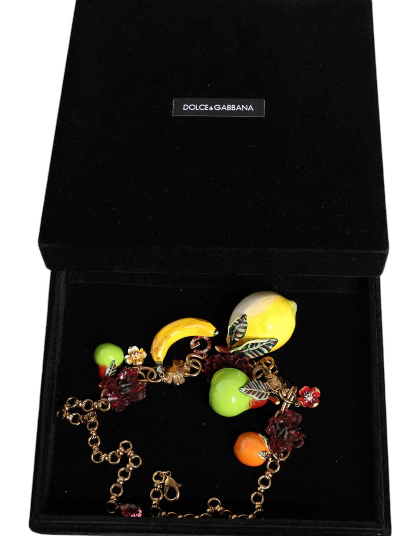 Collar con colgante de fruta de latón dorado con logotipo de flores y cristales