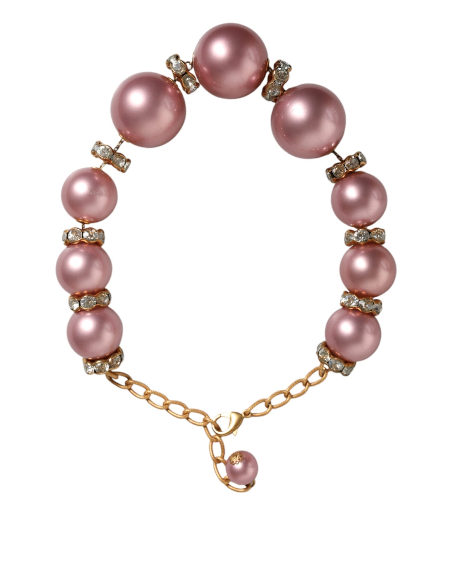 Collar maxi rosa con perlas de imitación y cristales, cadena dorada