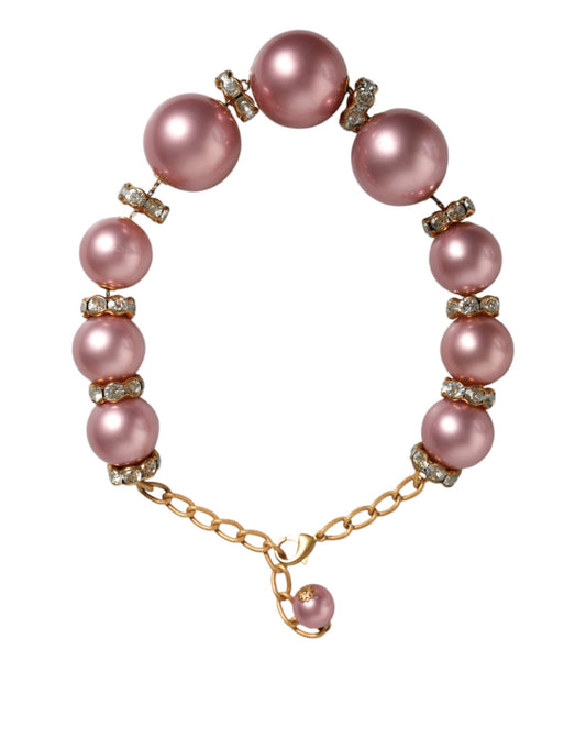 Collar maxi rosa con perlas de imitación y cristales, cadena dorada