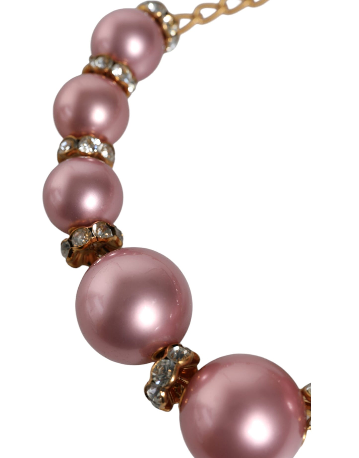 Collar maxi rosa con perlas de imitación y cristales, cadena dorada