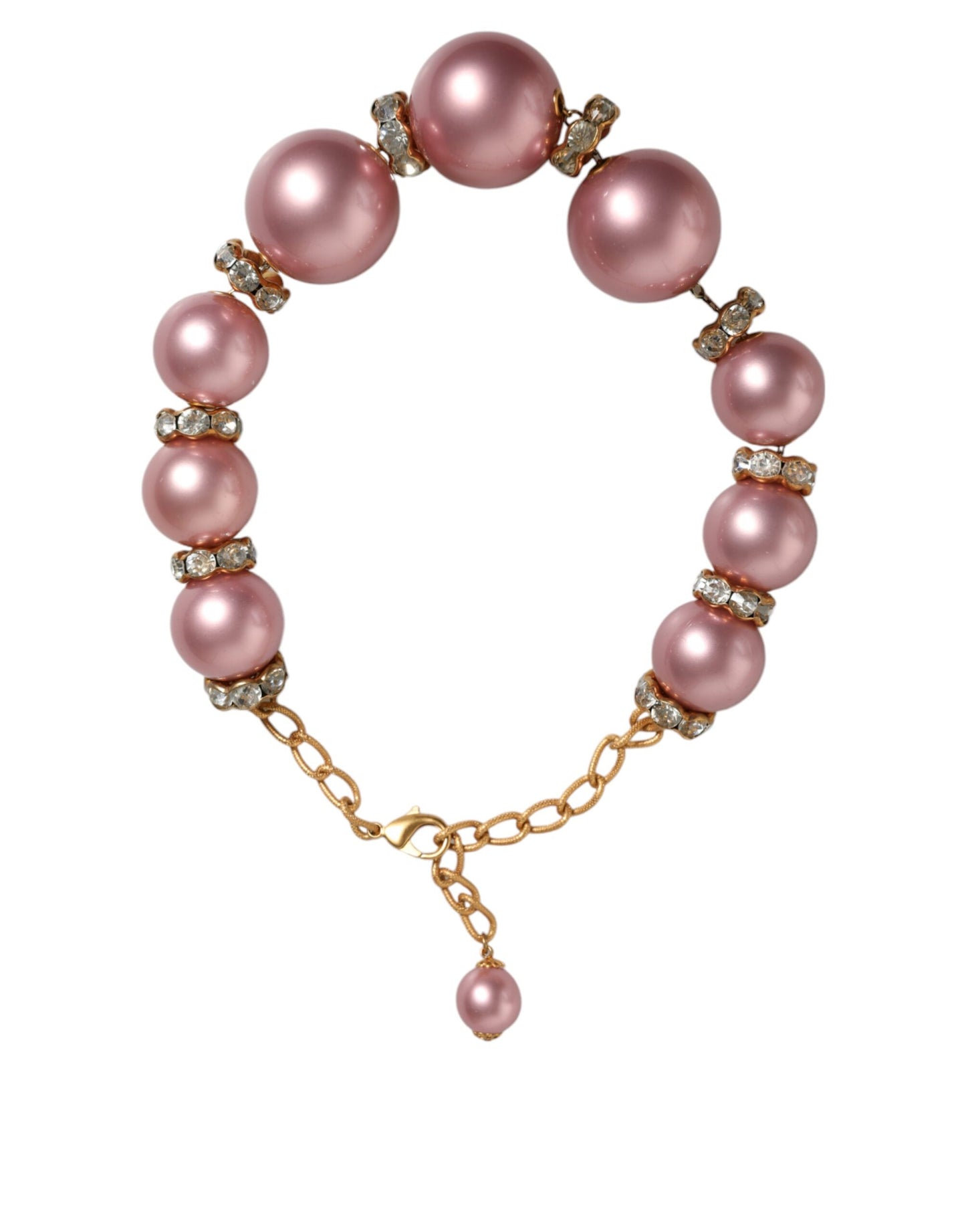 Collar maxi rosa con perlas de imitación y cristales, cadena dorada