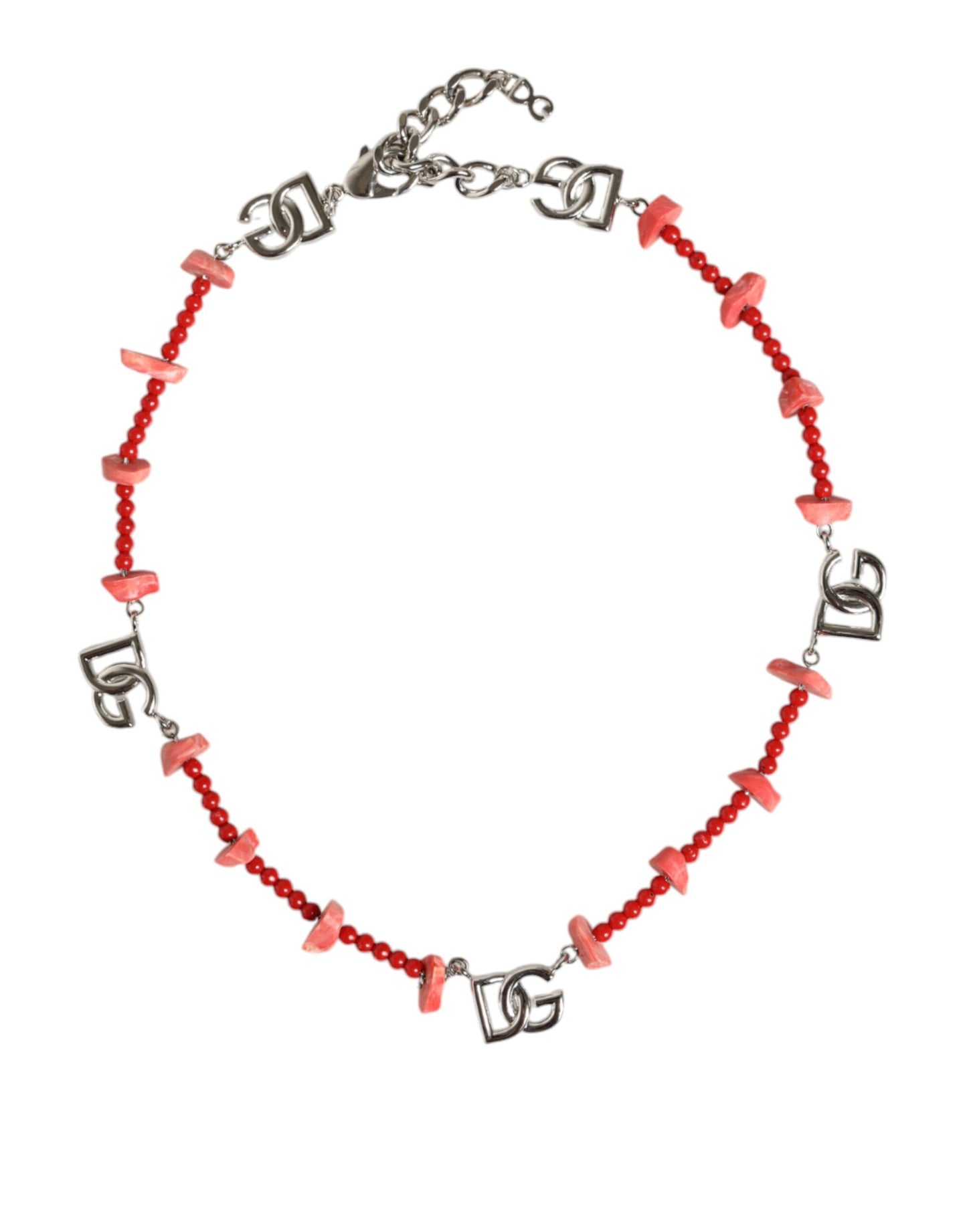 Collar de cadena con logotipo DG de resina y cuentas de latón en tono plateado