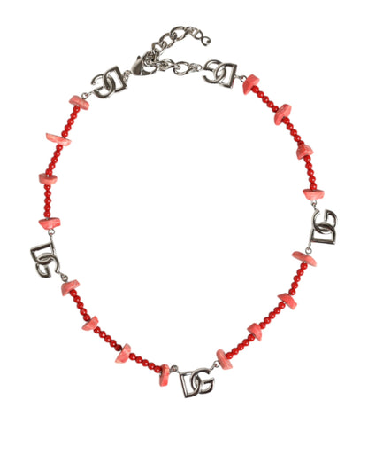 Collar de cadena con logotipo DG de resina y cuentas de latón en tono plateado