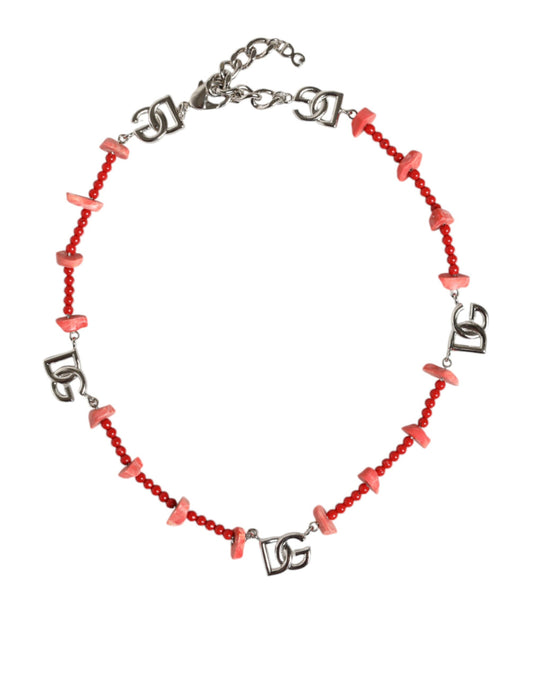 Collar de cadena con logotipo DG de resina y cuentas de latón en tono plateado