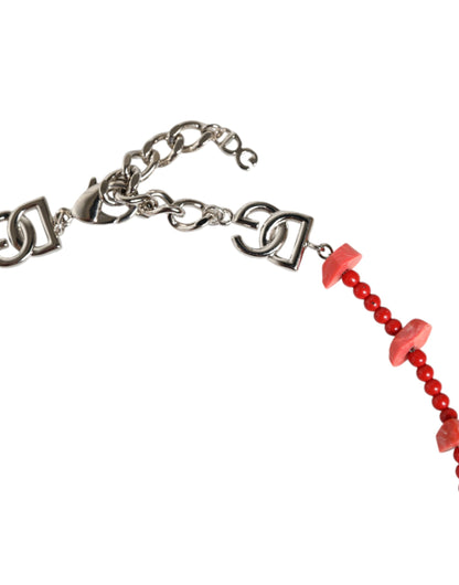 Collar de cadena con logotipo DG de resina y cuentas de latón en tono plateado