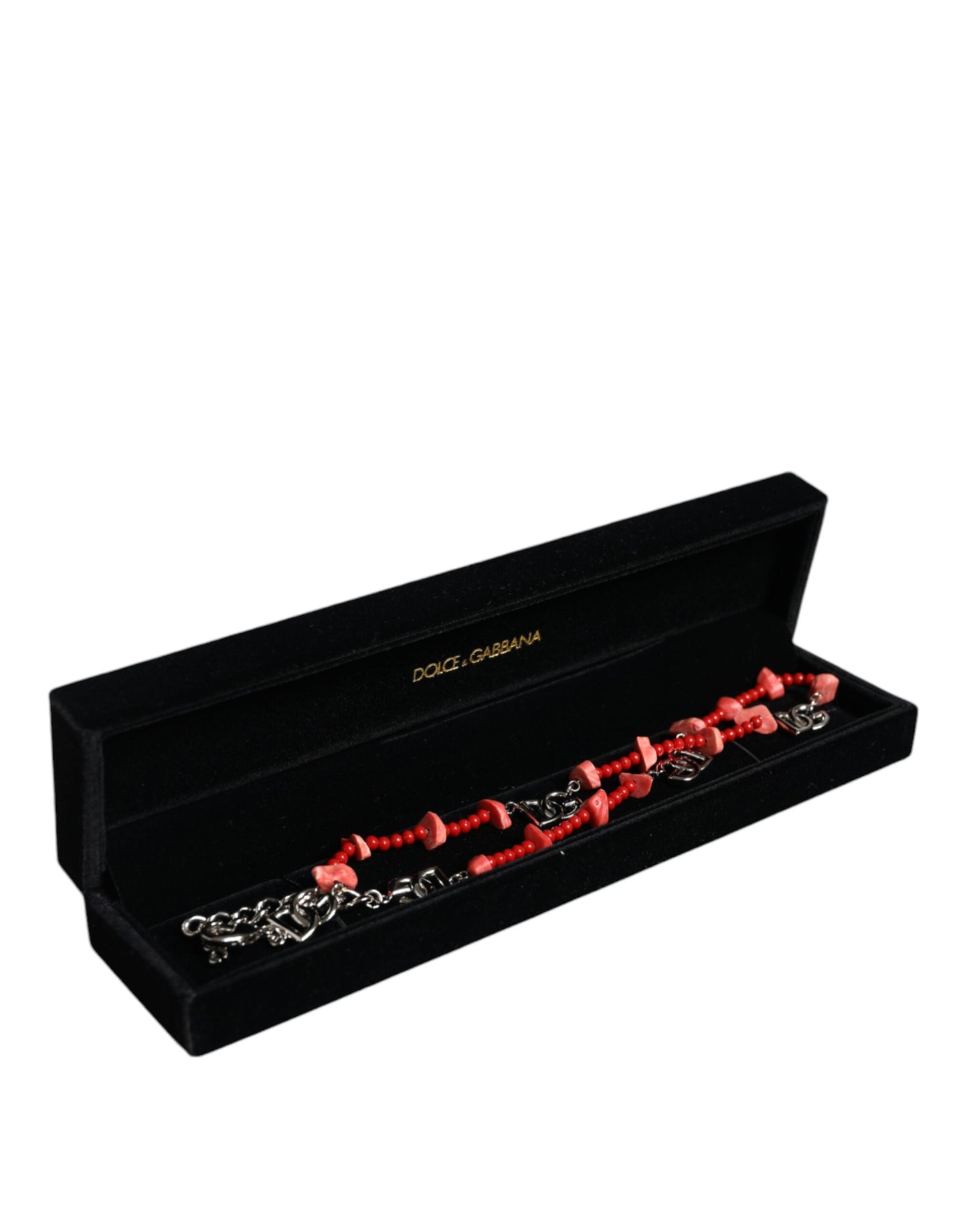 Collar de cadena con logotipo DG de resina y cuentas de latón en tono plateado
