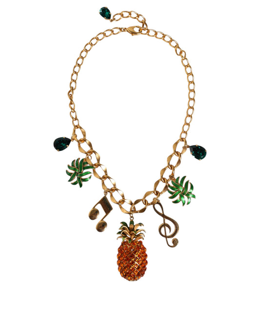 Collar musical de cristal de piña con cadena de latón dorado
