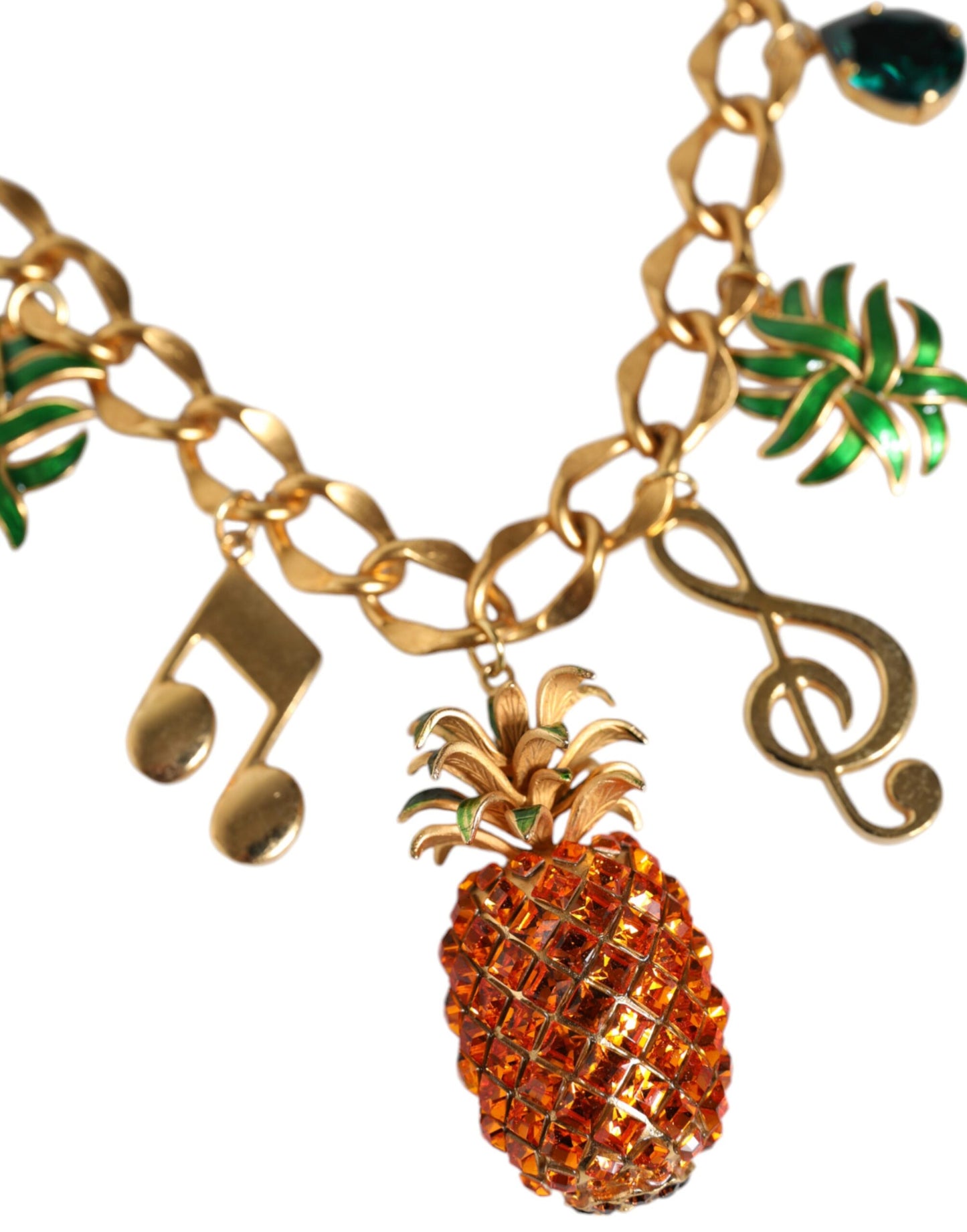 Collar musical de cristal de piña con cadena de latón dorado