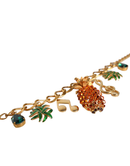 Collar musical de cristal de piña con cadena de latón dorado