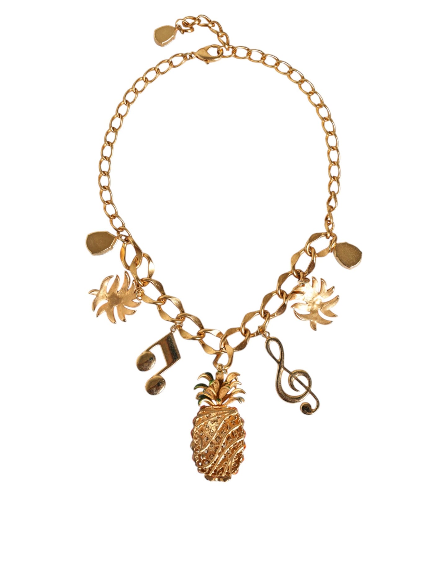 Collar musical de cristal de piña con cadena de latón dorado