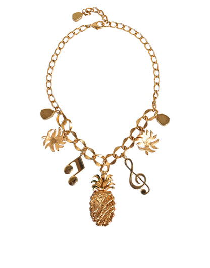Collar musical de cristal de piña con cadena de latón dorado