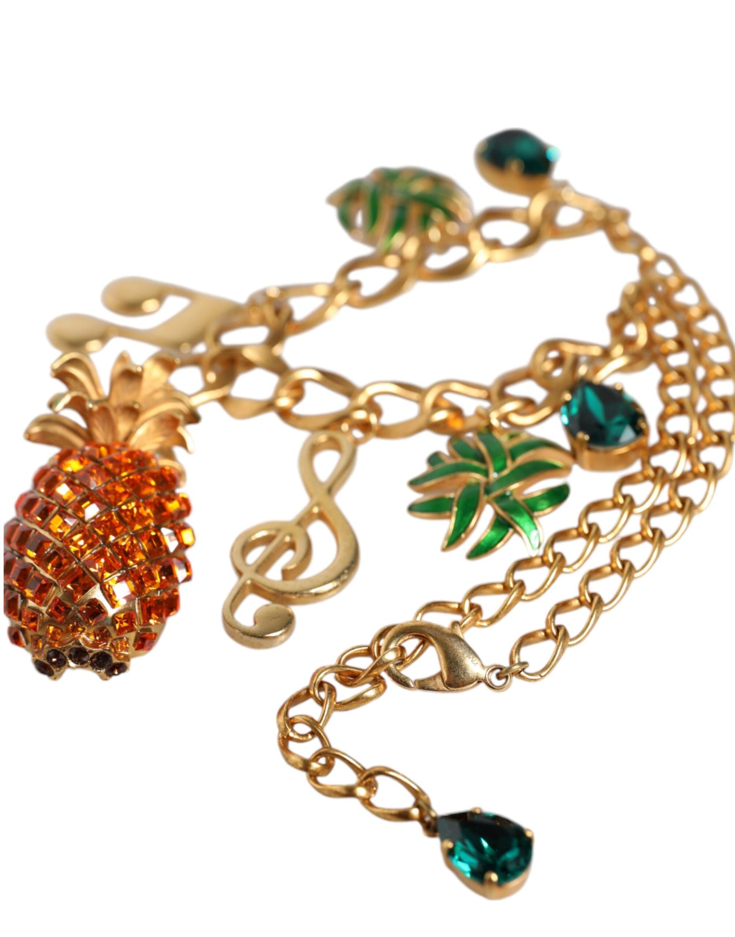 Collar musical de cristal de piña con cadena de latón dorado