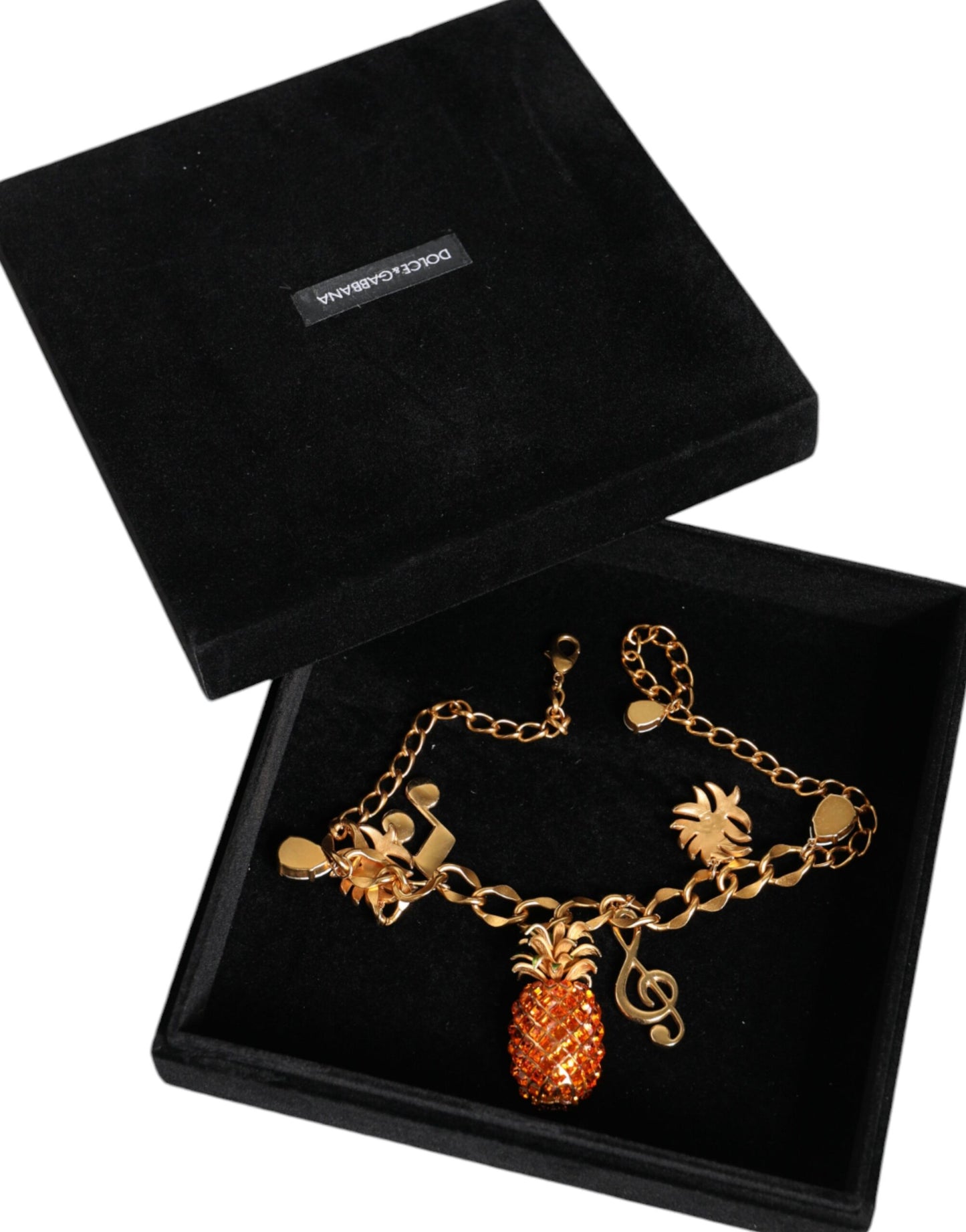 Collar musical de cristal de piña con cadena de latón dorado