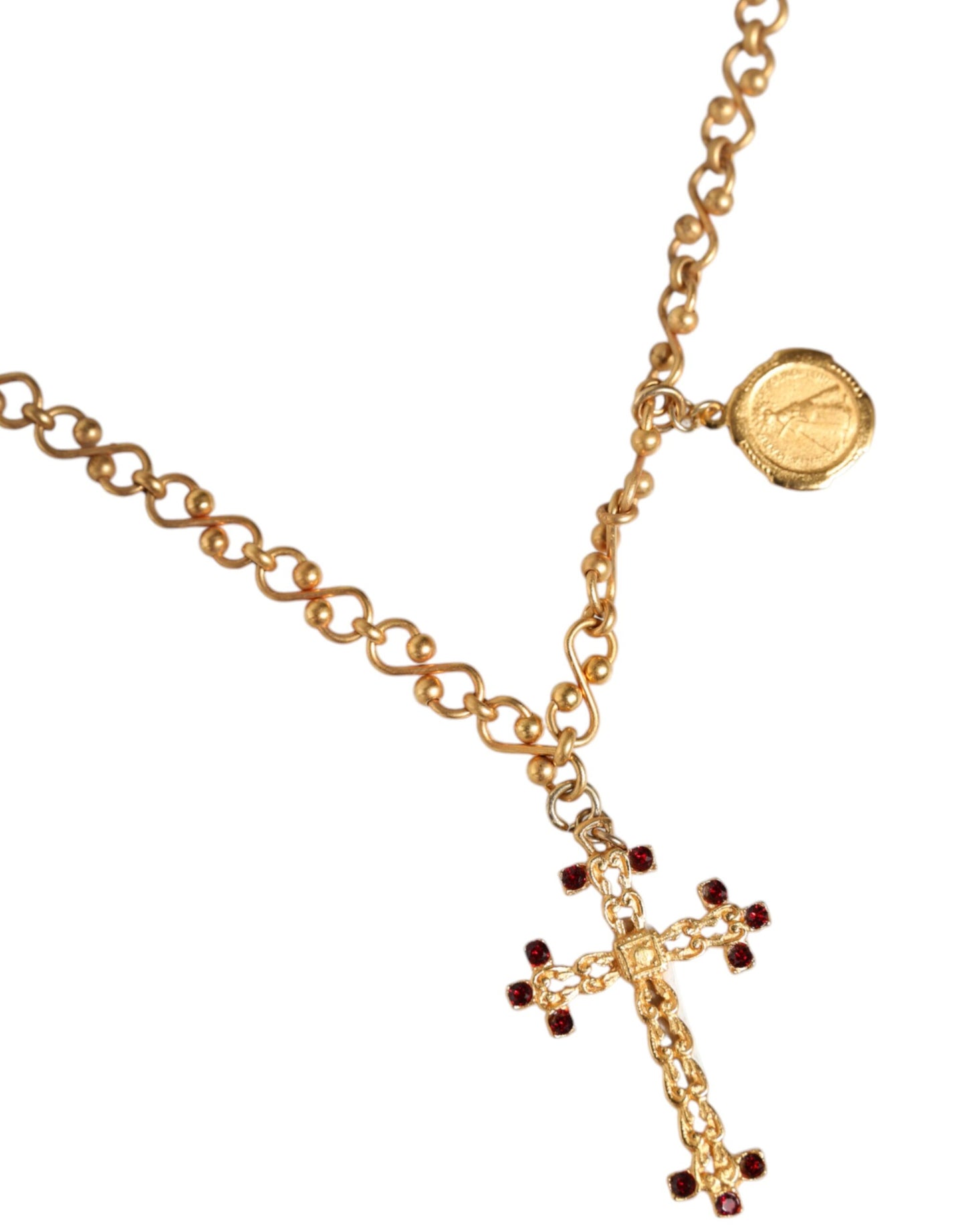 Collar con colgante de cruz religiosa con cadena de latón en tono dorado