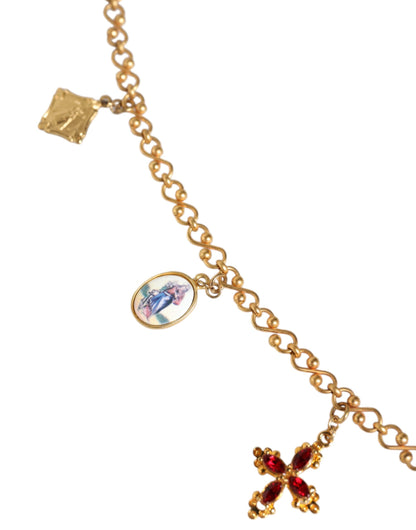 Collar con colgante de cruz religiosa con cadena de latón en tono dorado