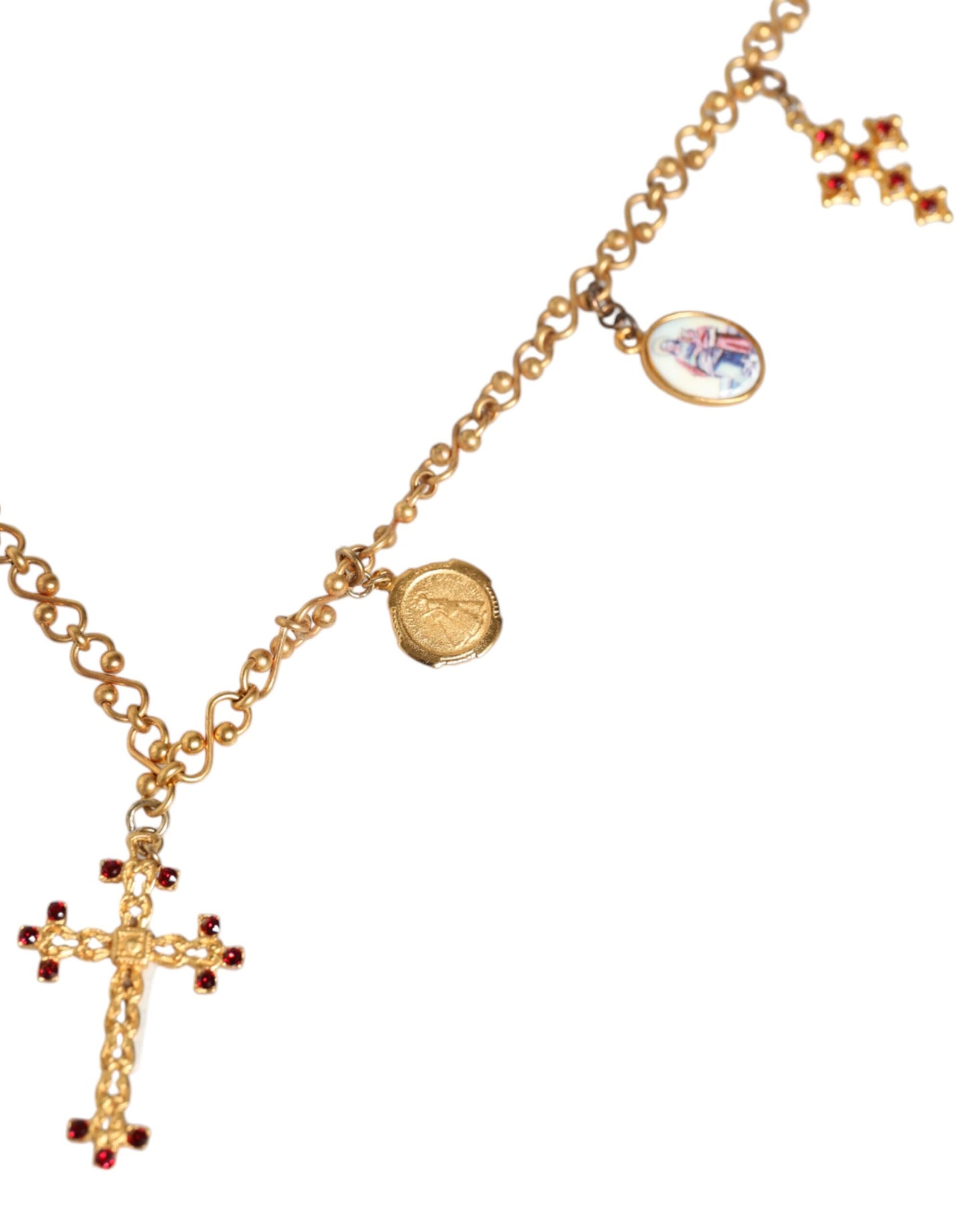 Collar con colgante de cruz religiosa con cadena de latón en tono dorado