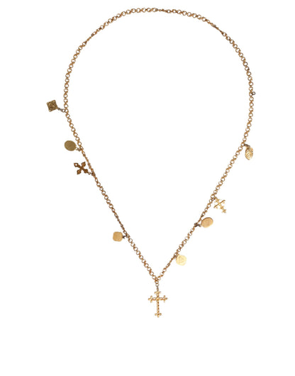 Collar con colgante de cruz religiosa con cadena de latón en tono dorado