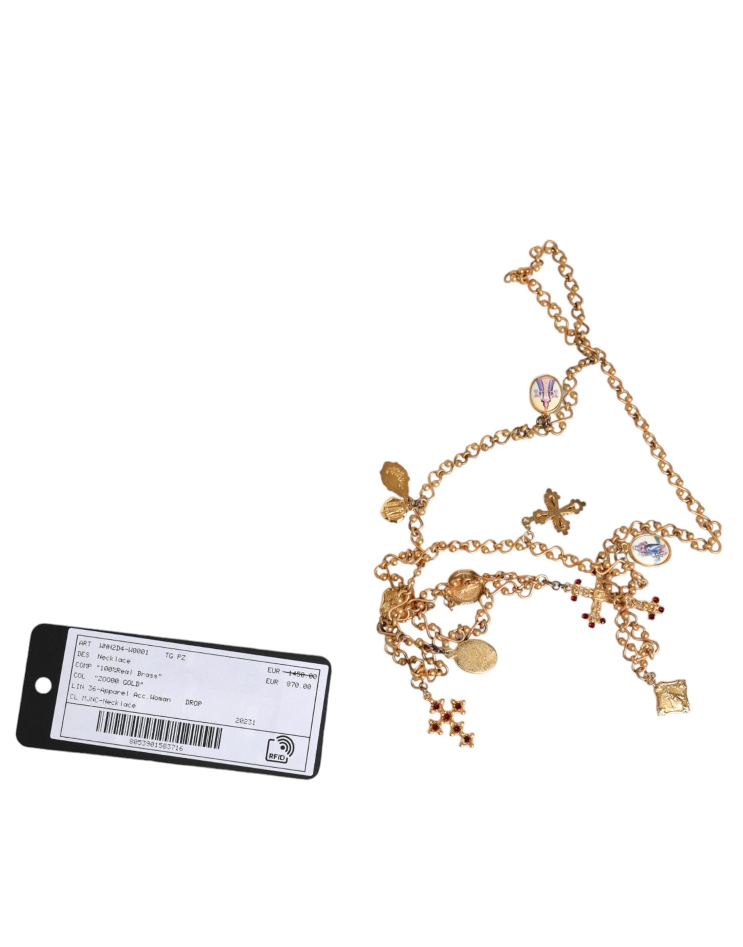 Collar con colgante de cruz religiosa con cadena de latón en tono dorado