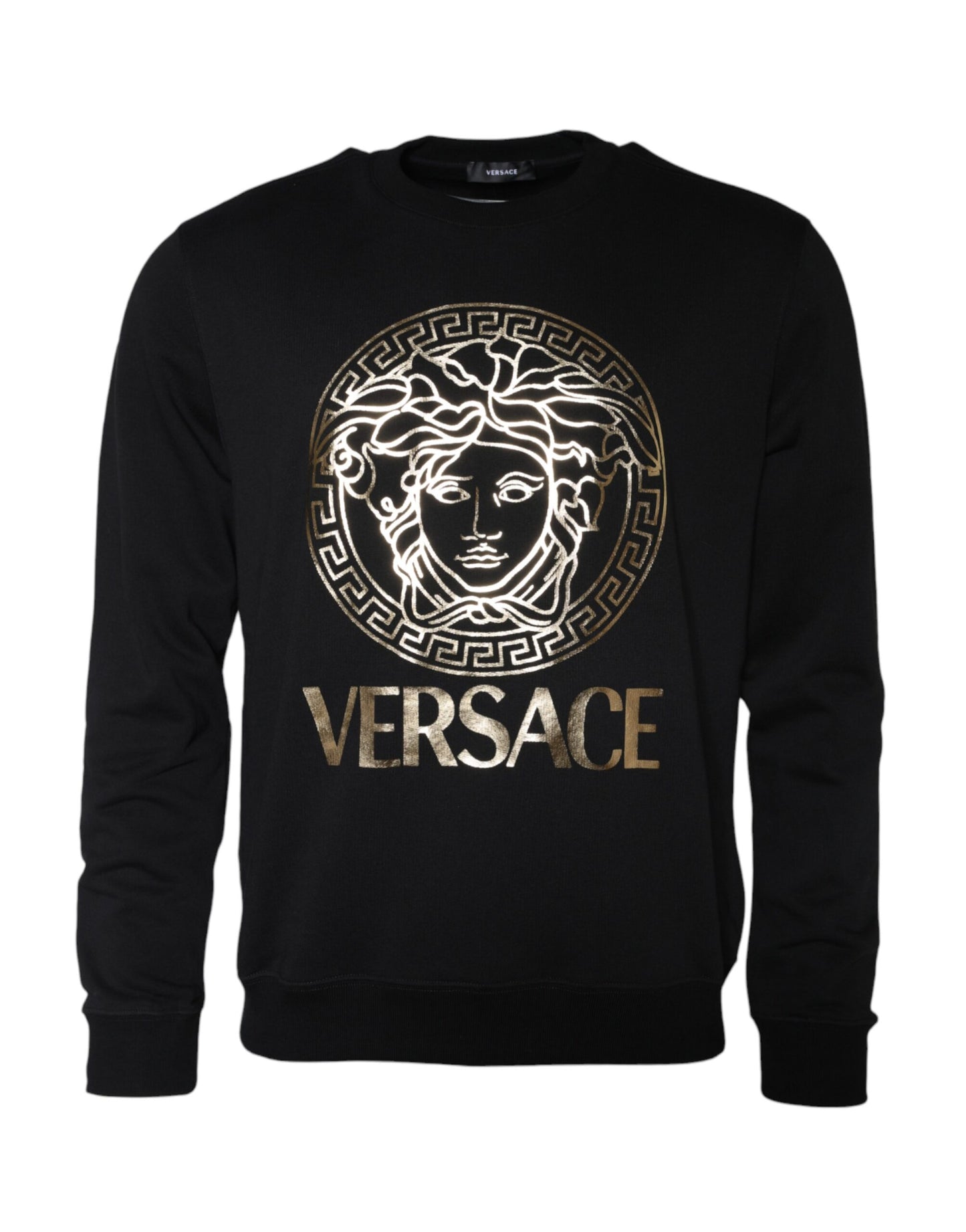 Sudadera con cuello redondo de algodón y polar Medusa negra