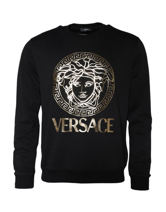 Sudadera con cuello redondo de algodón y polar Medusa negra