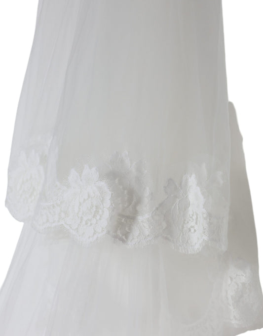 Velo de novia de nailon con encaje floral blanco hasta el suelo