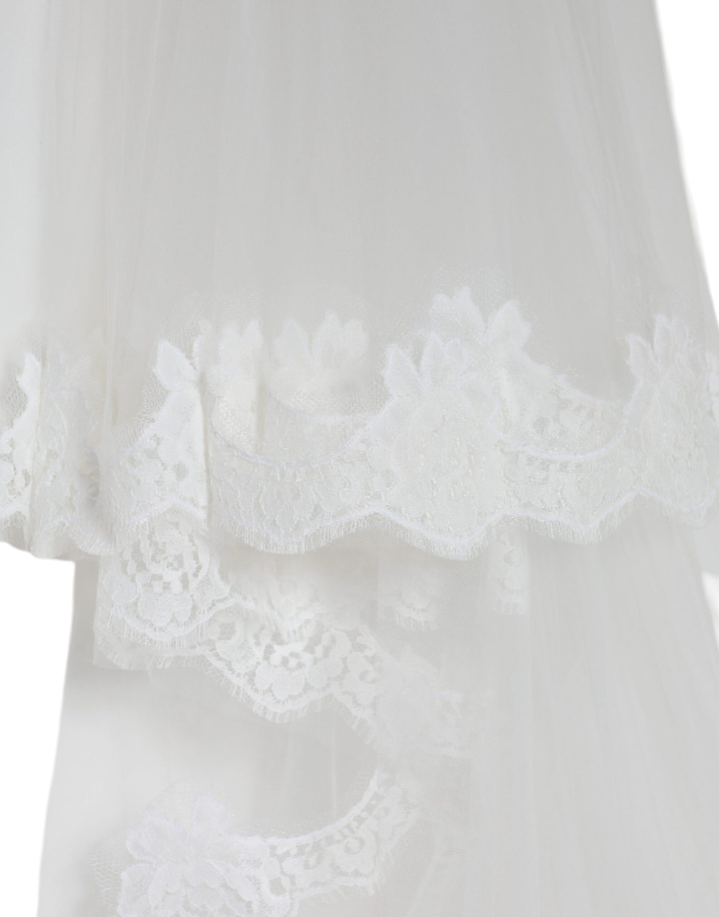 Velo de novia de nailon con encaje floral blanco hasta el suelo