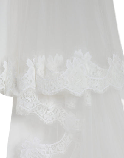 Velo de novia de nailon con encaje floral blanco hasta el suelo